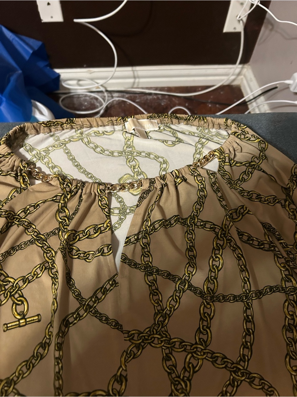 Michael Kors Tan Chain-Print Long Sleeve Blouse - Picture 3 of 7